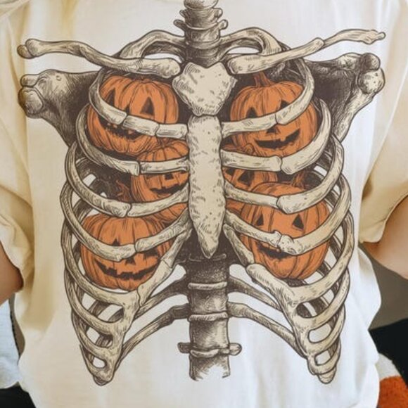 Ribcage Pumpkins Tee, Retro Halloween Tee, Halloween Skeleton Tee - Picture 2 of 4